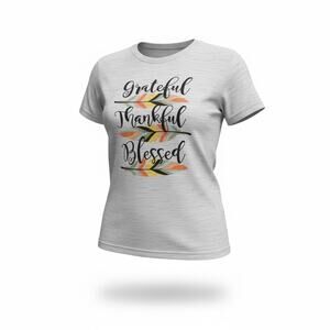 Grateful Thankful Blessed T Shirt Women’s Large White Heather Graphic Tee